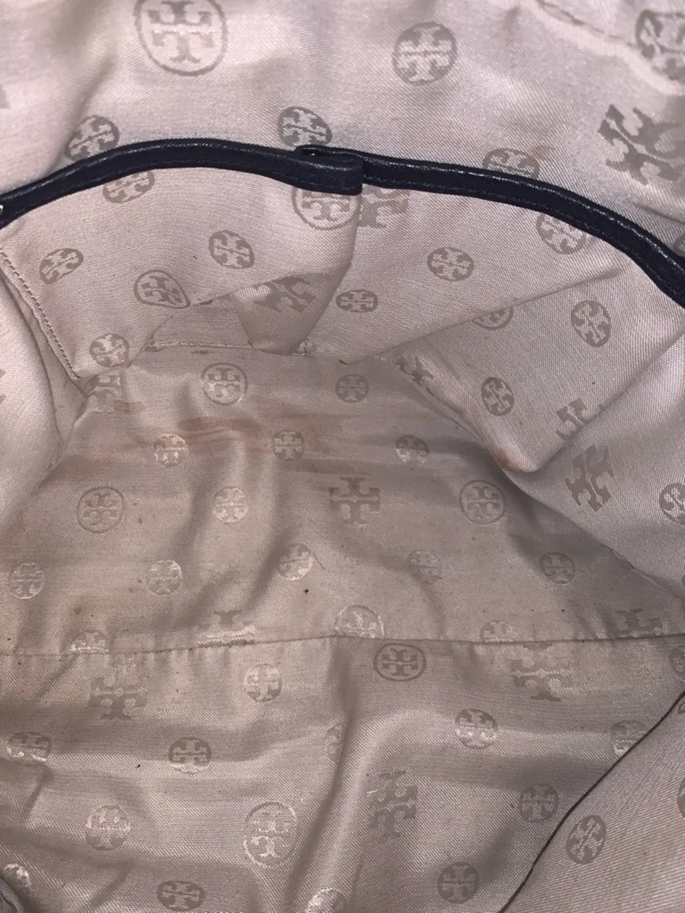 Tory Burch Black & Navy Blue Leather & Suede Top-Handle Shoulder Bag w/Gold Logo - Picture 12 of 12